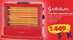 MİNİSAN 2100 WATT 3 ÇUBUK QARTZ SOBA ISITICI fiyat ve kampanya bilgisi